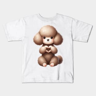 Valentine Poodle Dog Giving Heart Hand Sign Kids T-Shirt